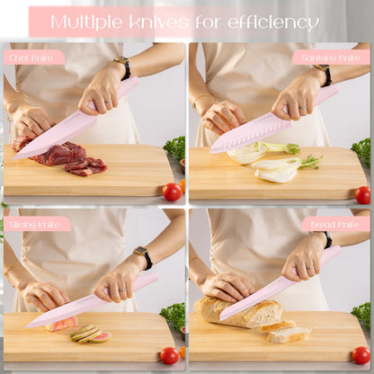 22-Pc Modern Clear Block Knife Set-Pink