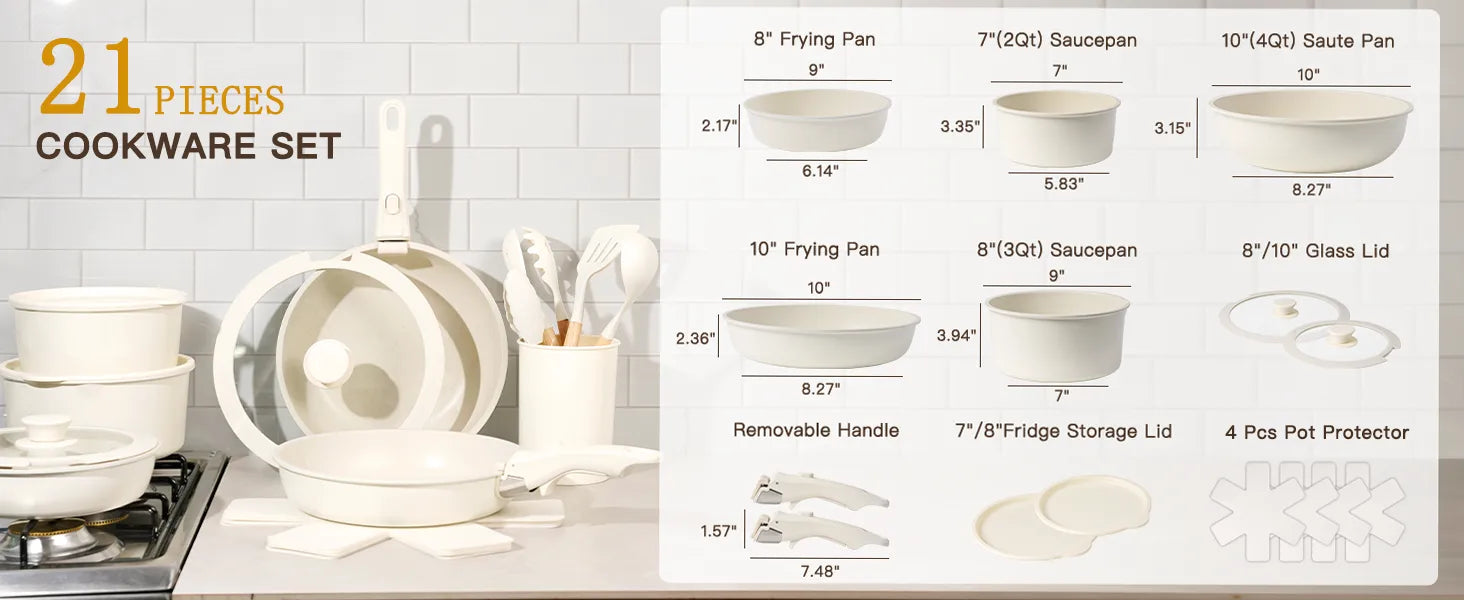 21-Piece Detachable Cookware Set