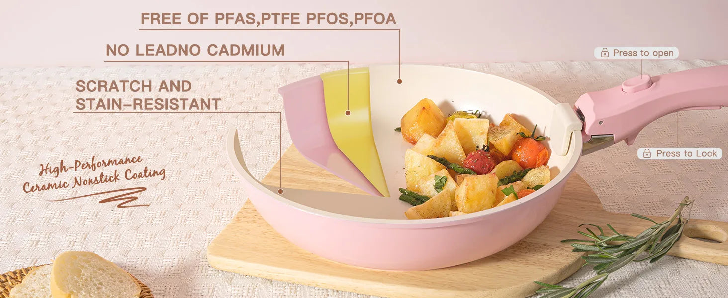 21-Pc Detachable Pink Cookware Set