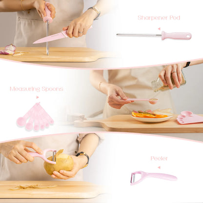 22-Pc Modern Clear Block Knife Set-Pink