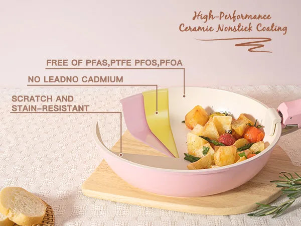 21-Pc Detachable Pink Cookware Set