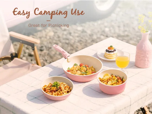 21-Pc Detachable Pink Cookware Set
