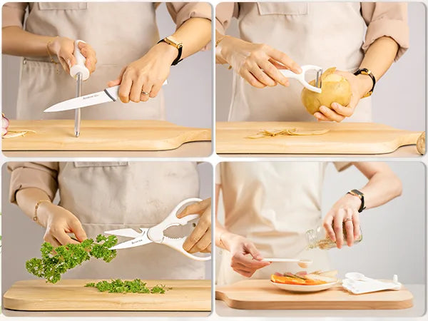 22-Pc Modern Clear Block Knife Set-White