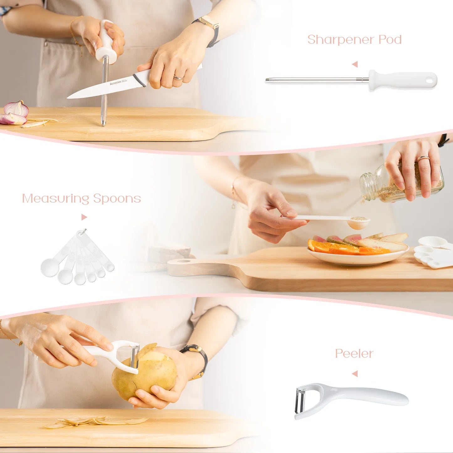 22-Pc Modern Clear Block Knife Set-White