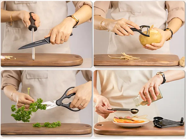 22-Pc Modern Clear Block Knife Set-Blcak