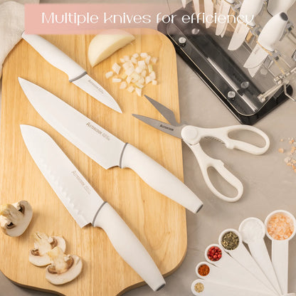 22-Pc Modern Clear Block Knife Set-White