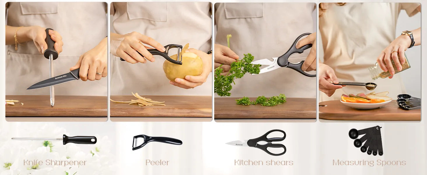 22-Pc Modern Clear Block Knife Set-Blcak