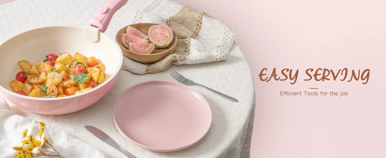 21-Pc Detachable Pink Cookware Set