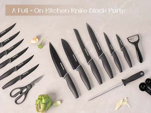22-Pc Modern Clear Block Knife Set-Blcak