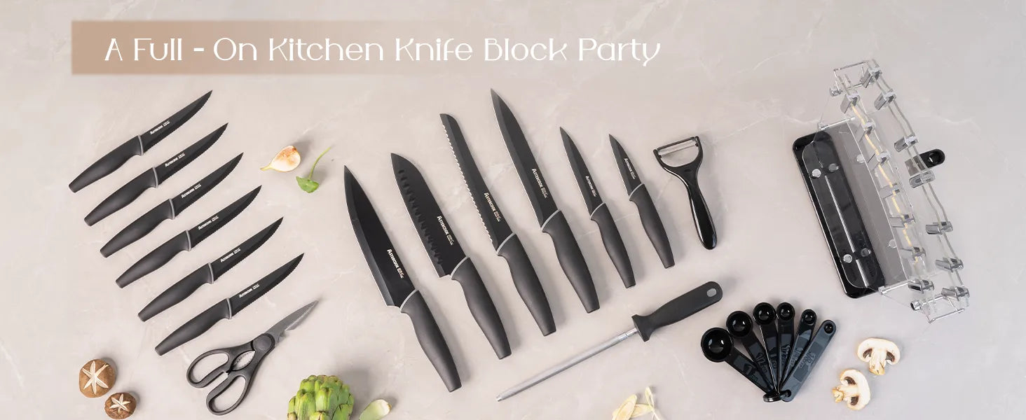 22-Pc Modern Clear Block Knife Set-Blcak