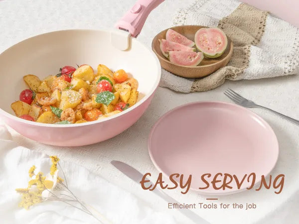 21-Pc Detachable Pink Cookware Set