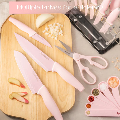 22-Pc Modern Clear Block Knife Set-Pink