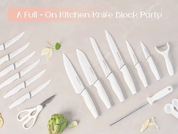 22-Pc Modern Clear Block Knife Set-White