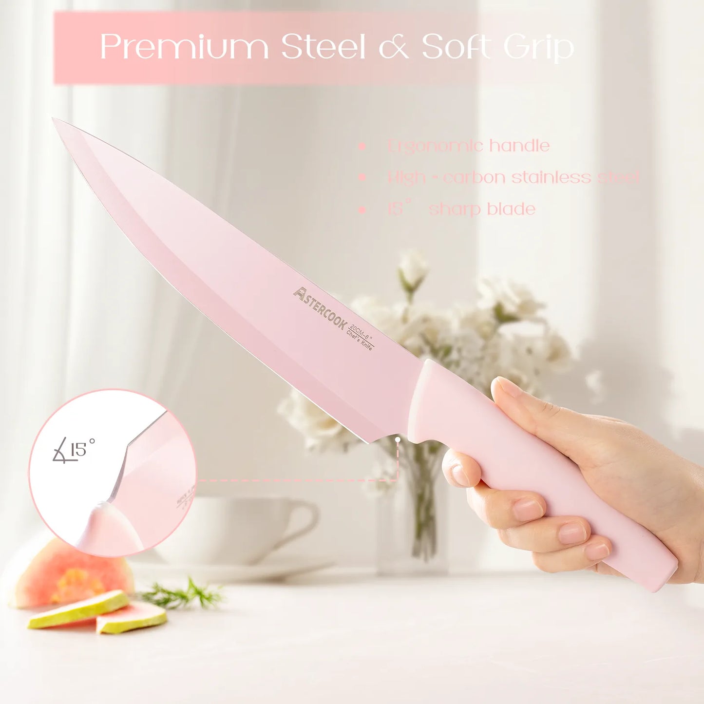 22-Pc Modern Clear Block Knife Set-Pink