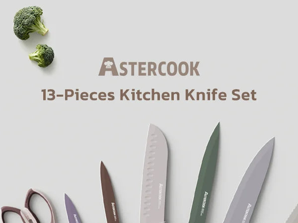 7 Pieces Kitchen Knives Set with Healthy Anti-Rust Coating Morandi