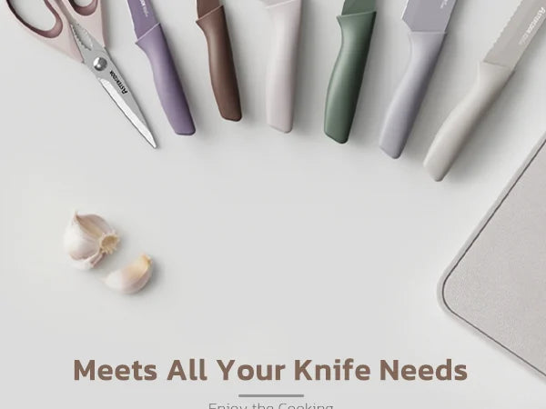 7 Pieces Kitchen Knives Set with Healthy Anti-Rust Coating Morandi