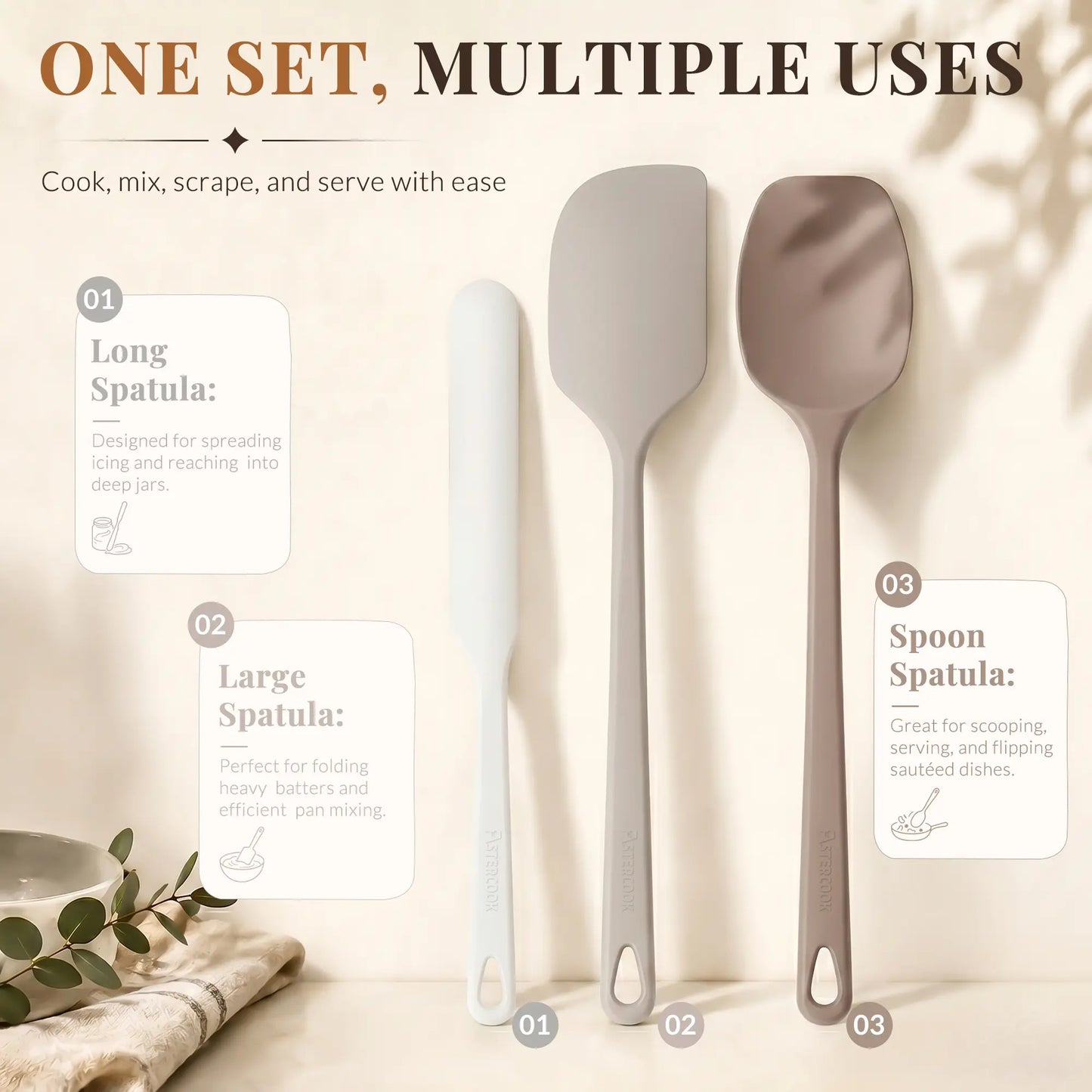 Astercook 5-Piece Silicone Spatula Set, 560°F Heat Resistant Rubber Spatulas with Stainless Steel Core, Nonstick Safe & Dishwasher Safe Baking Spatula Set for Cooking & Mixing, Macaron Pastel Colors