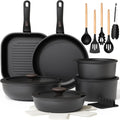 Astercook 22 Piece Pots and Pans Set Non Stick, Cookware Set with Detachable Handles, Induction Compatible & Oven Safe, Stackable Space-Saving Kitchen Cooking Set for RV, Camping & Home, Black