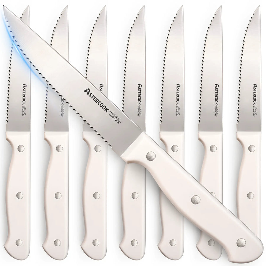 8-Piece Cream White Steak Knife Set Dishwasher Safe