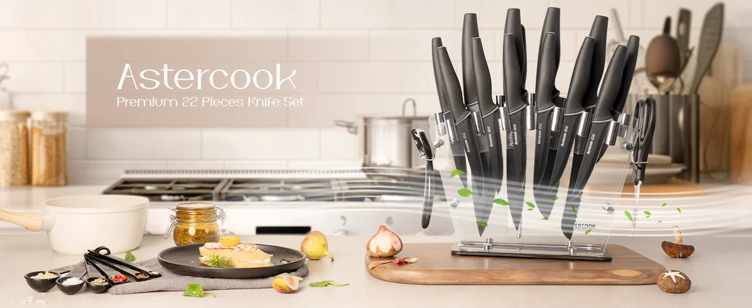 22-Pc Modern Clear Block Knife Set-Blcak