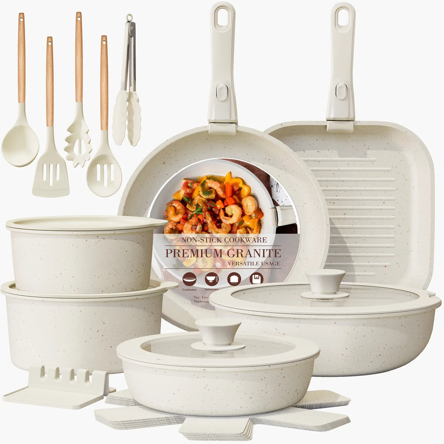 23pcs Ceramic Detachable Cookware Set-White