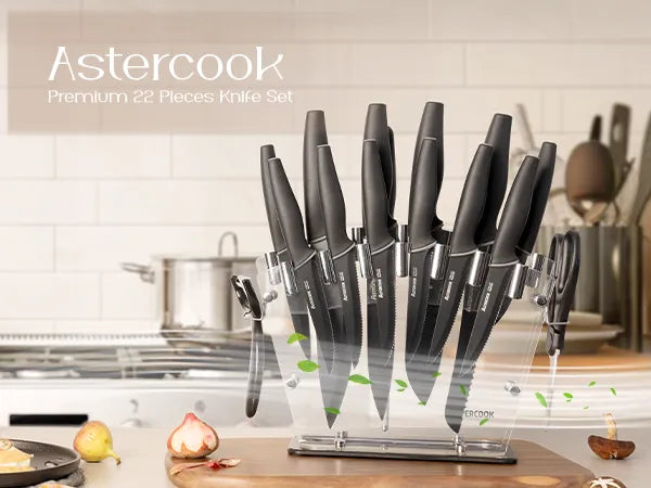 22-Pc Modern Clear Block Knife Set-Blcak