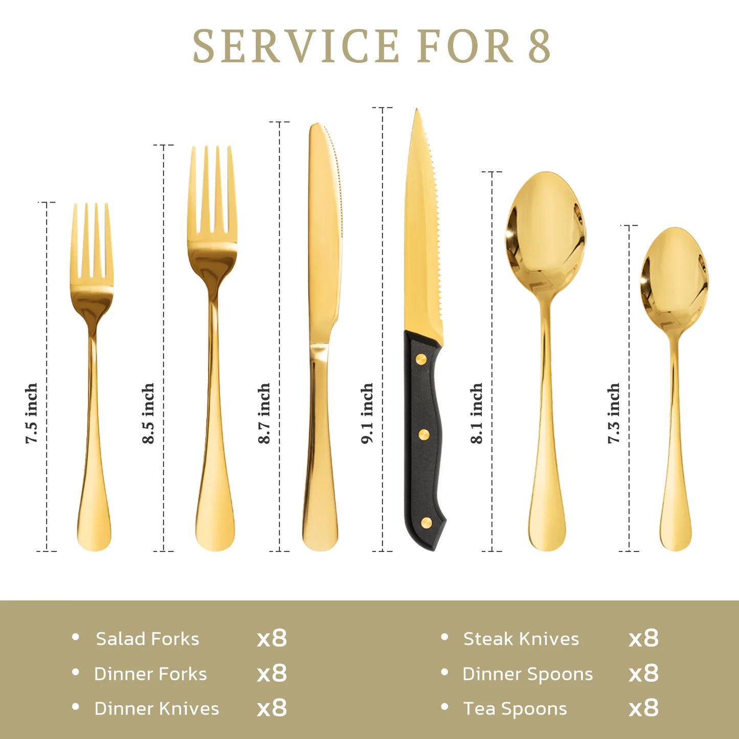 Astercook Silverware Set Food-Grade Stainless Steel-Gold Black