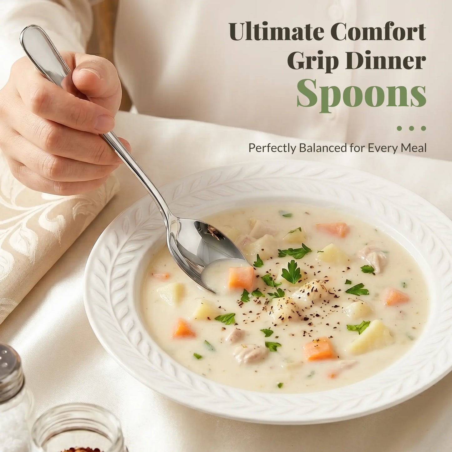 Astercook Dinner Spoon Set, 24-Piece Premium Food-Grade Stainless Steel Tablespoons Silverware, Mirror Polished & Dishwasher Safe, Heavy Duty Flatware Ideal for Kitchen, Restaurant & Party Use