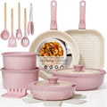 23-Piece Ceramic Pots and Pans Set Non Stick Detachable Handle -Pink