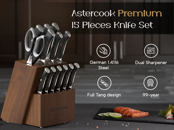 15 Pcs German Stainless Steel Knives Sharp Blade Dishwasher Safe