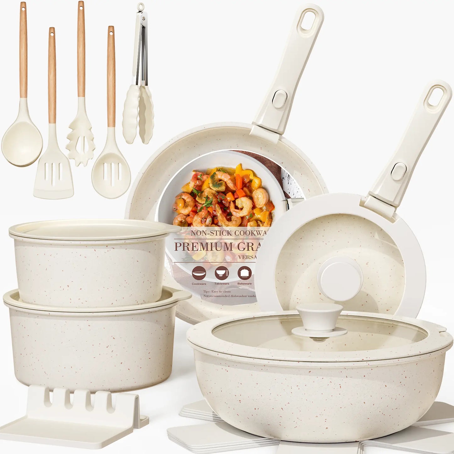 21pcs Ceramic Detachable Cookware Set-White
