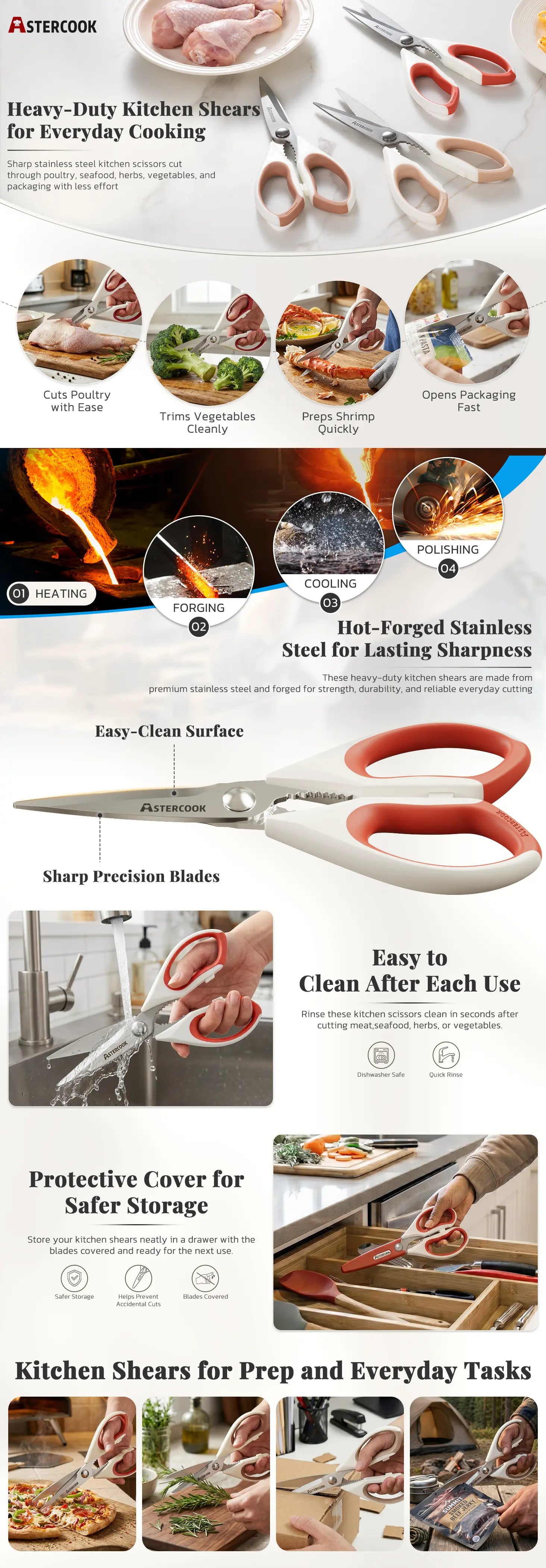 Astercook Heavy-Duty Kitchen Shears (3-Pack)