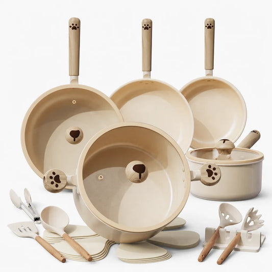 18-Piece Ceramic Cookware Set – Dog Paw Handle