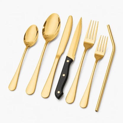 Astercook Silverware Set Food-Grade Stainless Steel-Gold Black