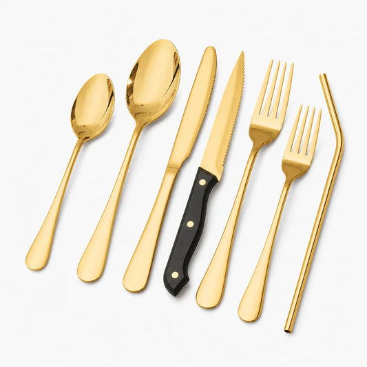 Astercook Silverware Set Food-Grade Stainless Steel-Gold Black