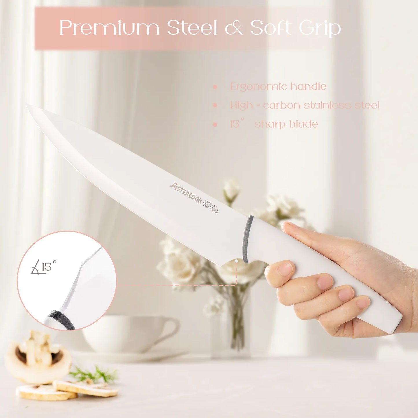 22-Pc Modern Clear Block Knife Set-White