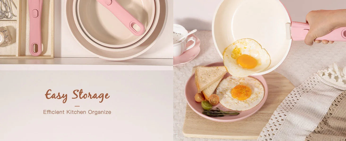 21-Pc Detachable Pink Cookware Set