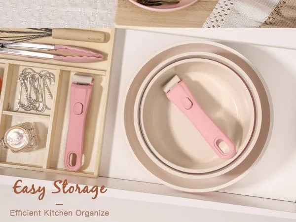 21-Pc Detachable Pink Cookware Set