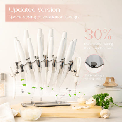 22-Pc Modern Clear Block Knife Set-White