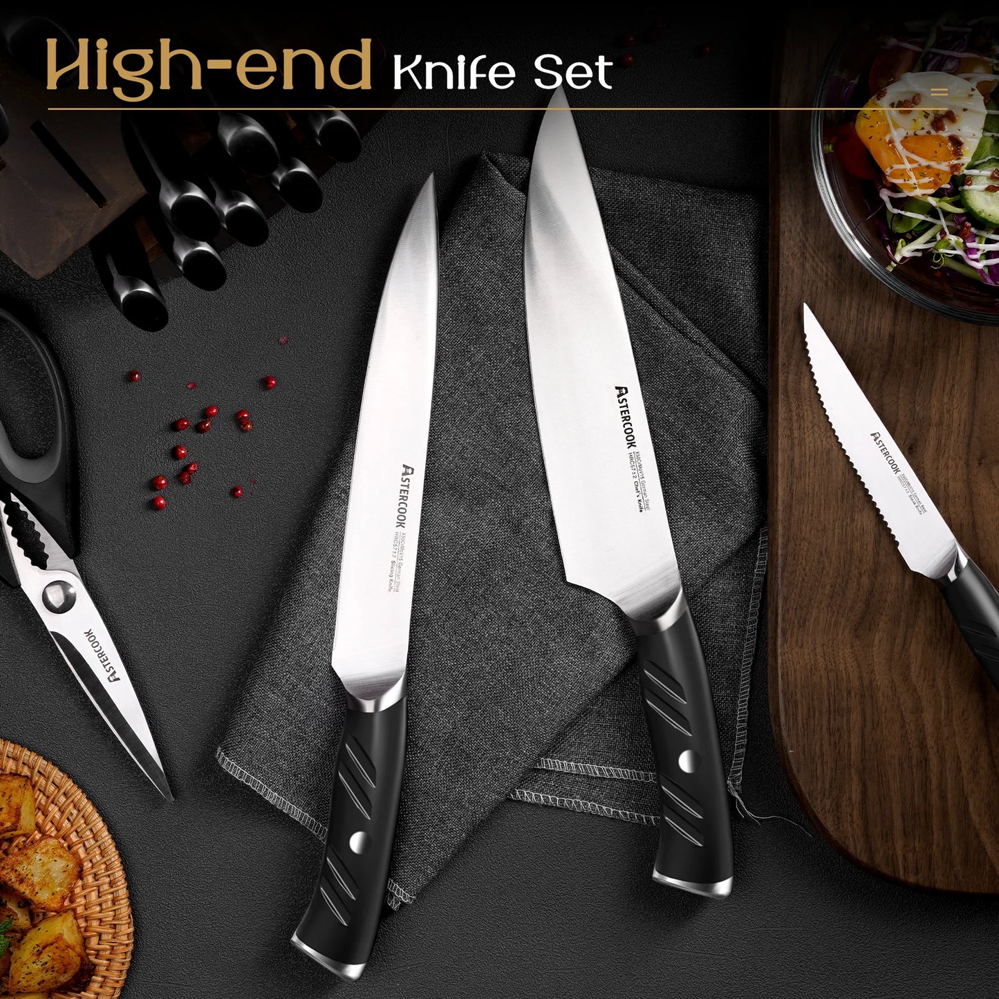 15 Pcs German Stainless Steel Knives Sharp Blade Dishwasher Safe