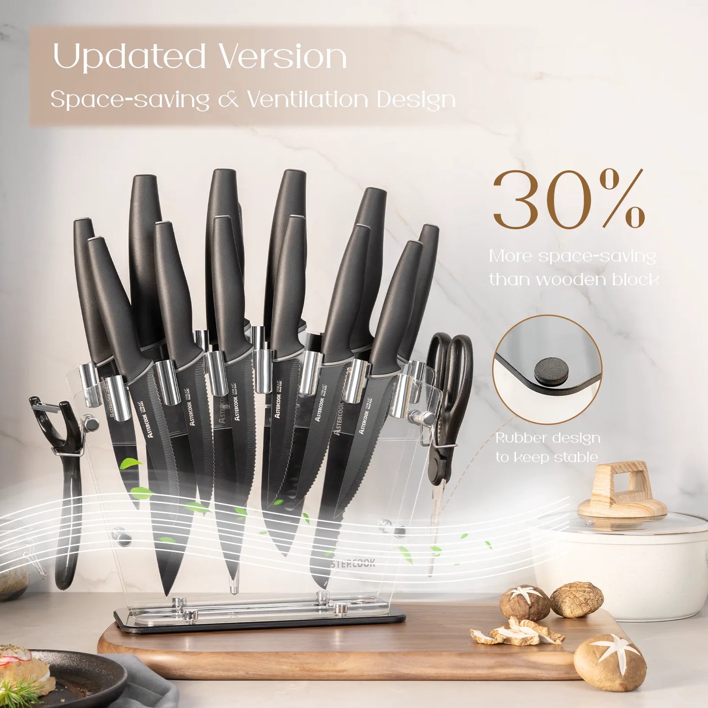 22-Pc Modern Clear Block Knife Set-Blcak
