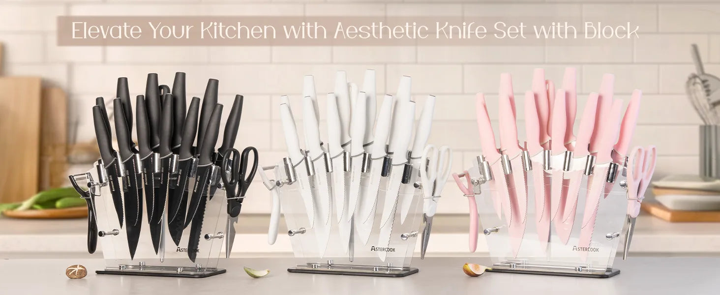 22-Pc Modern Clear Block Knife Set-Blcak