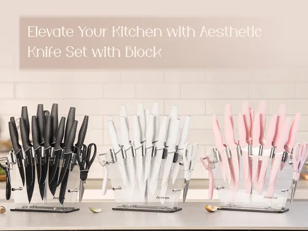 22-Pc Modern Clear Block Knife Set-Blcak
