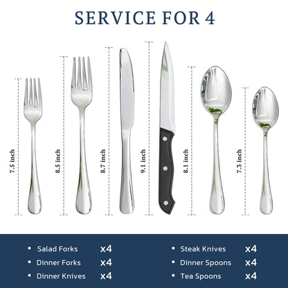 Astercook Silverware Set Food-Grade Stainless Steel-Silver