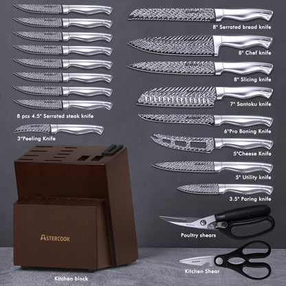 21-Piece Full Tang Knife Set - Silver