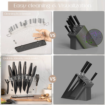 22-Pc Modern Clear Block Knife Set-Blcak