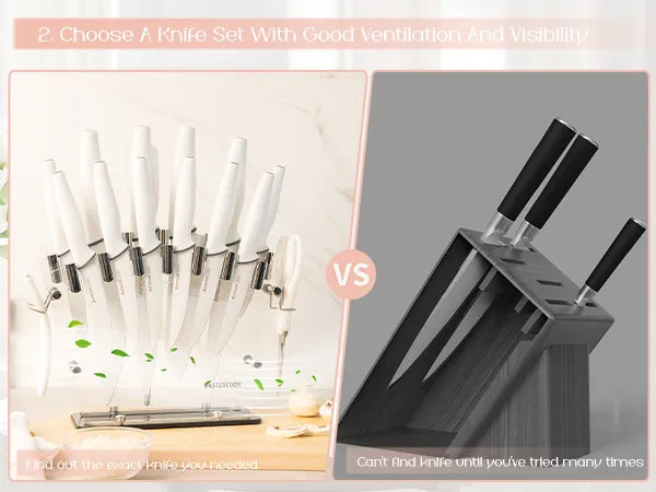 22-Pc Modern Clear Block Knife Set-White