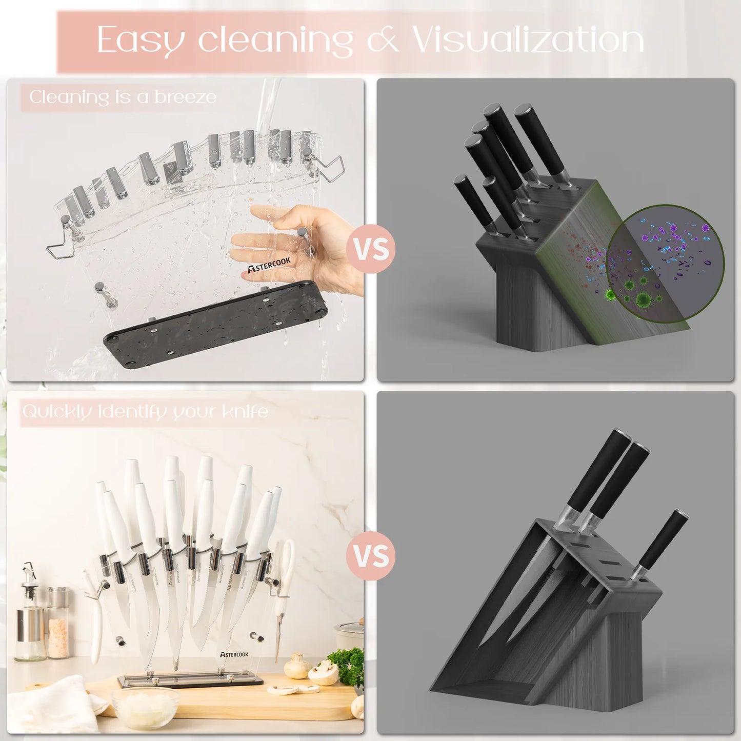 22-Pc Modern Clear Block Knife Set-White