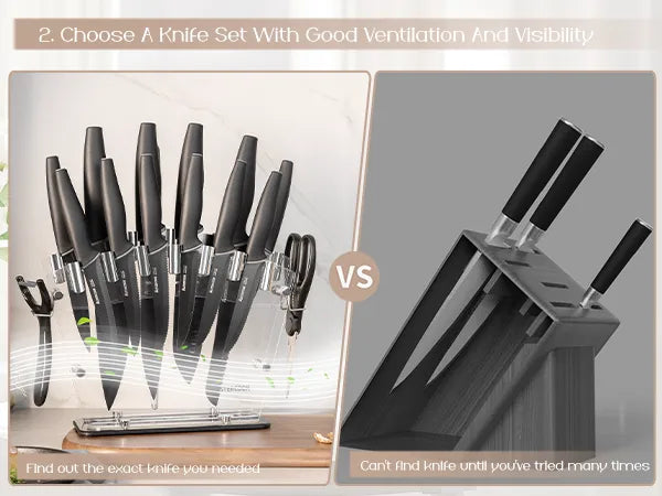 22-Pc Modern Clear Block Knife Set-Blcak