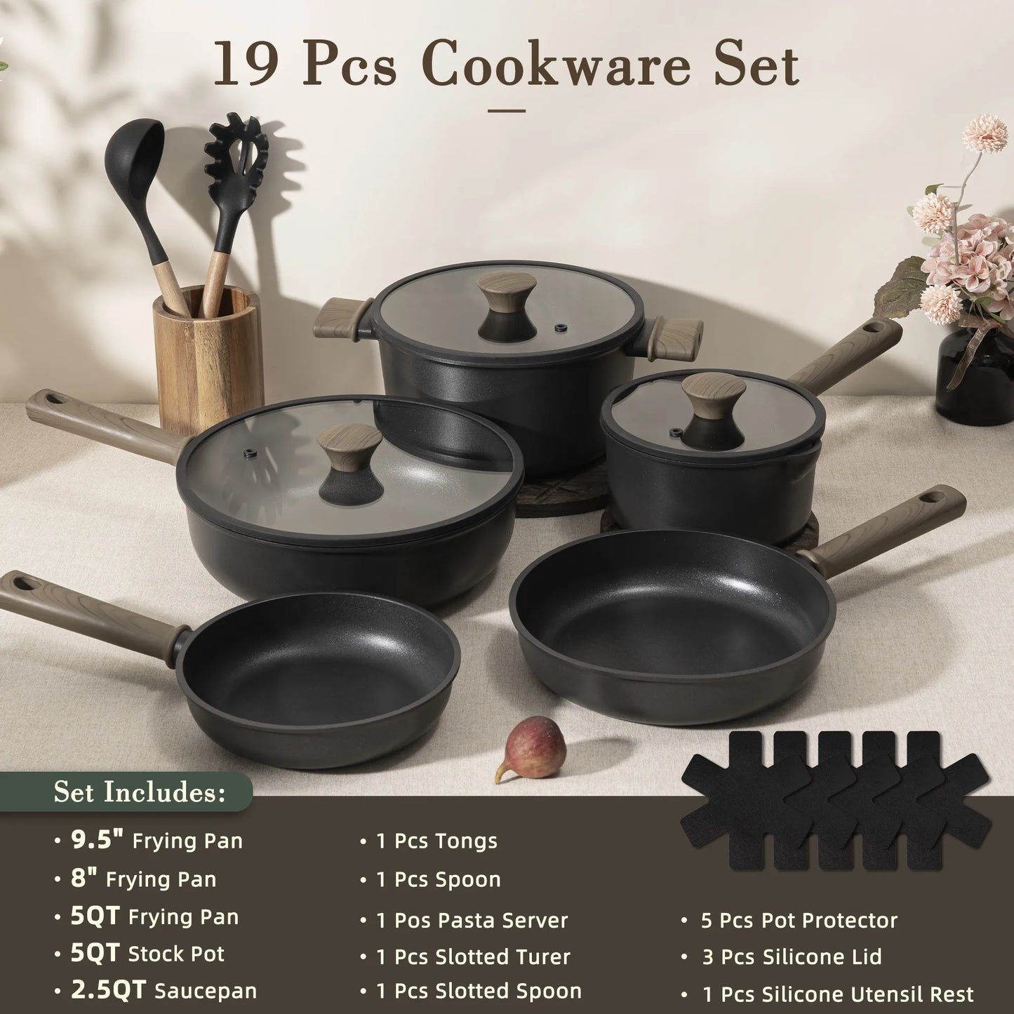 Professional 19-Pc Black Titanium Set